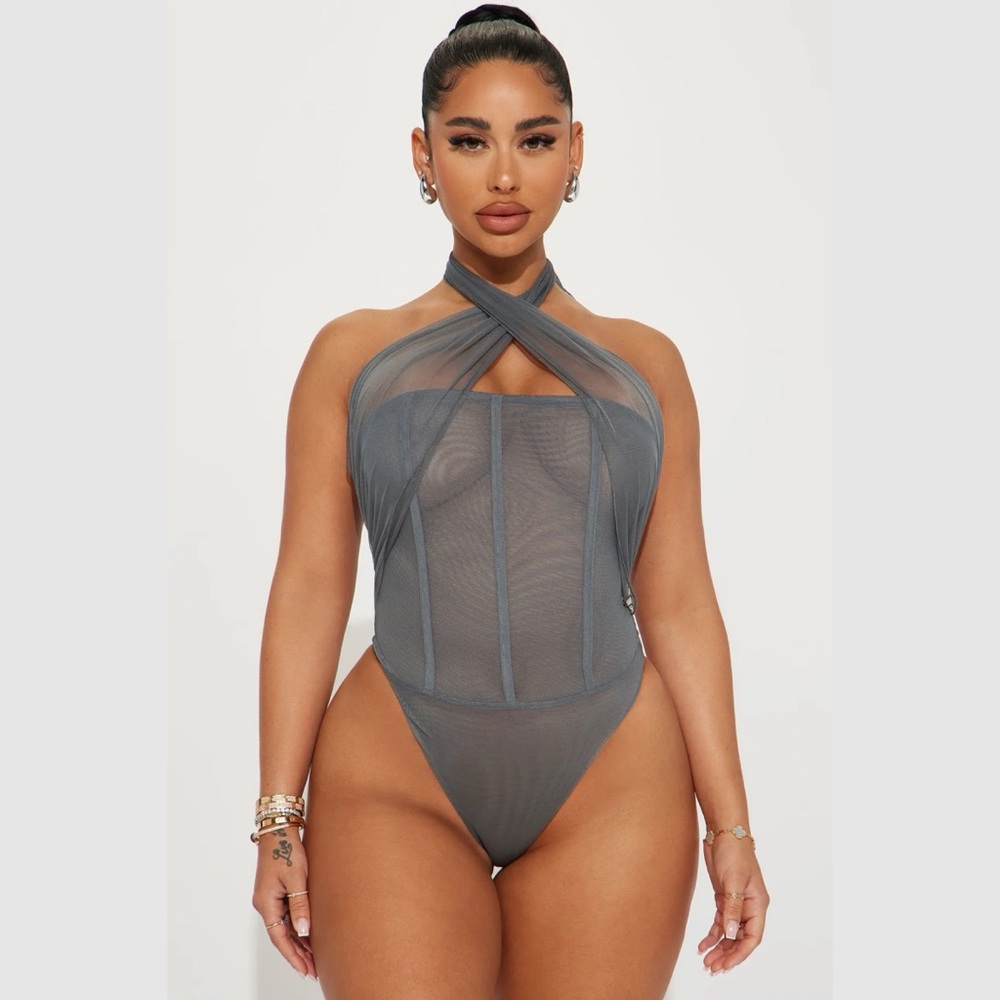 • Fashion Nova | Can't Get Enough Of Me Mesh Bodysuit - Charcoal